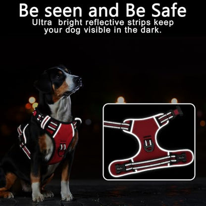 Dog Harness Small Sized, No Pull with Neck Lockable Snap,No Choke Front Clip Dog Reflective Harness,Adjustable Metal Rings 3 Buckles,Easy Control Handle for Small Dogs Red S - color: Lock Red, size: Small (Pack of 1)