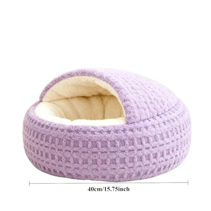 Hooded Plush Cat Bed - Semi-Enclosed Shell Pet Nest, Cozy Warming Anti-Slip Bed for Puppies & Kittens(Purple,S) - color: Purple, size: S