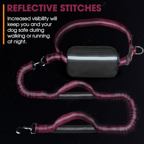 Hands Free Dog Leash with Waist Belt – No-Pull Bungee, Dual Padded Handles & Zipper Pouch for Running, Walking & Training – Adjustable Waist Leash for Large & Medium Dogs (Red) - color: Red