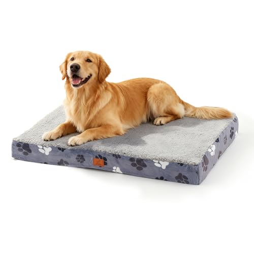 Dog Beds for Large Sized Dog Comfy Orthopedic Pet Bed with Waterproof Lining & Removable Washable Cover, Soft Sherpa Dog Crate Bed with Anti Slip Bottom, 35x22 Inch Dark Grey - color: Dark Grey, size: 35.0"L x 22.0"W x 3.5"Th
