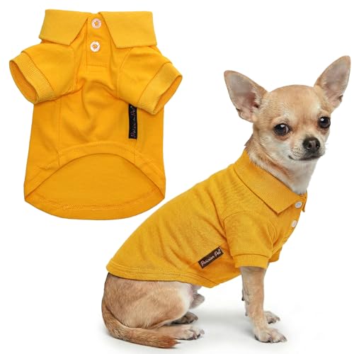 Parisian Pet Dog Polo Shirt – Classic Yellow Cotton Pet Apparel with Collar & Buttons, Soft Breathable Puppy T-Shirt - Cute Dog Clothes - Ideal Summer Clothes for Small Dogs - Shirts for Dogs Boy Girl - color: Yellow Polo, size: S