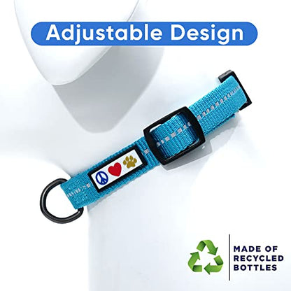 Pawtitas Recycled Dog Collar with Reflective Stitched Puppy Collar Made from Plastic Bottles Collected from Oceans Extra Small Teal Turquoise Wave - color: Recycled Teal, size: X-Small (Pack of 1)