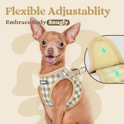 rabbitgoo Small Dog Harness, Step-in Soft Mesh Puppy Vest with Safety Buckle, Breathable Reflective Pet Harness for Small Sized Dogs, Beige Plaid XXS - color: Beige Plaid, size: Xxs(chest:12.4"-14.2")