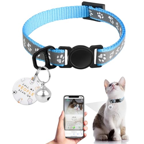 Cat Collar Breakaway with QR Code Name Tag, Reflective Kitten Collars with Bell, Cat ID Tag Personalized, Ultra-Durable, Adjustable, Quick Release, Fits Most Girl Boy Small Large Cats (8''-13.3'') - color: Sky Blue