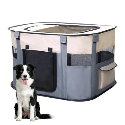 Dog Playpen,Pet Playpen,Foldable Puppy Cat Playpen, Dog Playpen for Indoor Dogs Enclosed, Outdoor Travel Camping Use, Dog Kennel Tent Crate for Rabbit Small Animals with Carrying Case (Grey, L) - size: L(35" x 28" x 23")