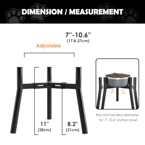 SHAINFUN Adjustable Dog Bowl Stand, Tall Elevated Feeder for 7-10.6" Bowls, Metal Single Raised Holder, 11" Tall (Bowl Not Included) - color: Black-HM, size: Height: 11", Width: 7-10.6"