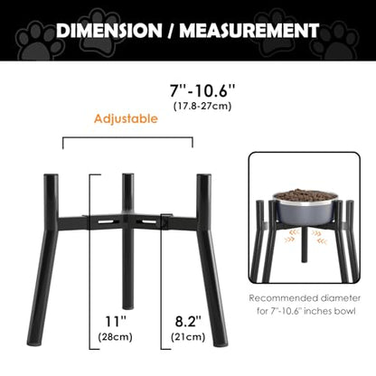 SHAINFUN Adjustable Dog Bowl Stand, Tall Elevated Feeder for 7-10.6" Bowls, Metal Single Raised Holder, 11" Tall (Bowl Not Included) - color: Black-HM, size: Height: 11", Width: 7-10.6"