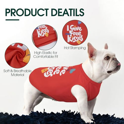 Kuoser Dog Shirt, Printed Dogs T-Shirt Soft Breathable Dog Shirts, Cute Doggy Sweatshirt for Small Medium Large Girls Boys, Pet Funny Clothes Tank Top Sleeveless Dogs Vest, Red L - color: Red, size: Large (Chest: 21.65")