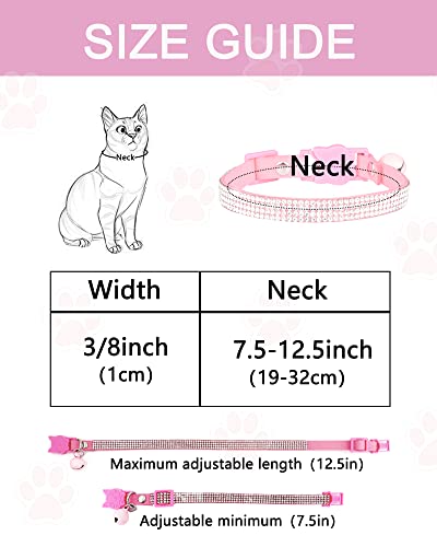 Solmoony Breakaway Cat Collars with Bell,Adjustable Safe Kitten Collar,Cat Collars for Girl Cats with Rhinestone Soft Velvet (Pink) - color: Pink
