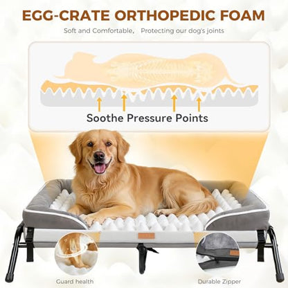 Outdoor Elevated Dog Bed,Raised Dog Beds for Large Dogs, Washable Dog Cot with Headrest Sides, Non-Skid Feet,Breathable Mesh,Cooling Pet Beds for Indoor or Camping - size: 43.3"L x 32.3"W x 12.2"Th
