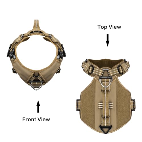 ICEFANG GN8 Tactical Dog Harness with 4X Metal Buckles for X-Large Sized Dogs,Reflective in Training Walking K9 Vest,No-Pull Front Leash Clip,Adjustable Pet Harness (Brown, X-Large (Pack of 1)) - color: Brown, size: X-Large (Pack of 1)