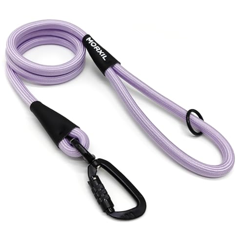 Rope Dog Leash, 6 Foot Heavy Duty Dog Leash with Aviation Aluminum Auto Locking Carabiner, Strong Nylon Pet Lead for Small, Medium, Large Dogs (Purple, 6FT) - color: Purple, size: 6 Foot Single Handle