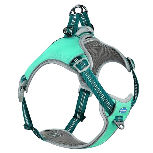 ThinkPet No-Pull Harness, Escape Proof Step-in Reflective Dog Vest Adjustable Breathable Halter Harness with Back/Front Clip for Better Control - color: Dark Green, size: Large