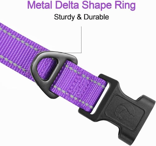 Reflective Dog Collar,Soft Neoprene Padded Breathable Nylon Pet Collar Adjustable for Large Dogs,Purple, L - color: Purple