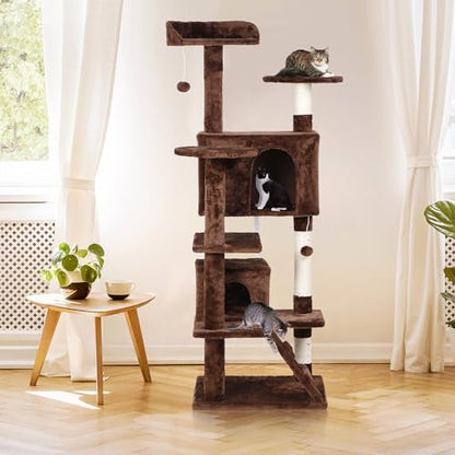 Nova Microdermabrasion 54 in Cat Tree Tower for Indoor Cats Multi-Level Cat Condo Cat Bed Furniture with Scratching Post Kittens Activity Center - color: Brown