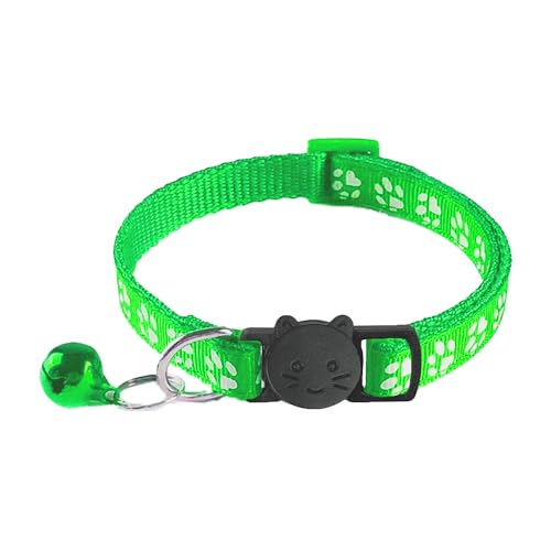 2 Pack Breakaway Cat Collars with Bells, Reflective Design and Claw Print Design, Safety Buckle Kitten Collars Adjustable from 7.5 to 12.5 Inches (Green) - color: Green