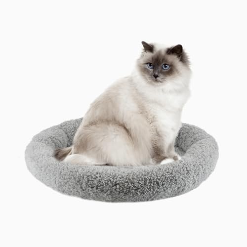 Round Cat Bed Washable Cat Donut Bed with Non-Slip Bottom Comfortable Soft Pet Bed for Indoor Cats/Gray （Diameter: 15.75"） - size: Diameter: 15.75"