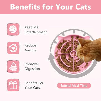 YINEYA 2 Pcs Silicone Slow Feeder Cat Bowl, Cat Slow Feeder for Food Training, Interactive Puzzle Bowls for Puppy, Kitten Dishes to Prevent Overeating, Treat Toys Suitable for Dry and Wet Food - color: Pink & Grey
