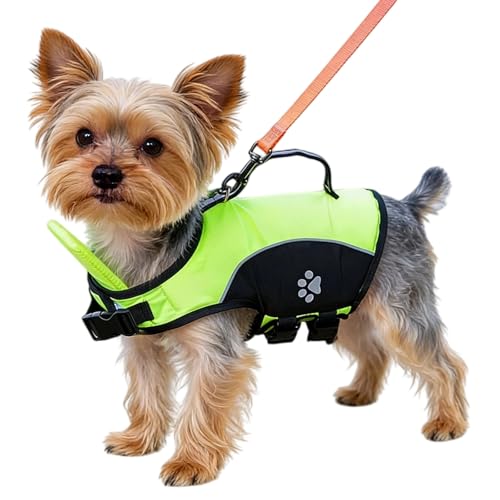 Dog Life Jacket for Swimming and Boating, High Flotation Safety Vest with Rescue Handle, Adjustable Reflective Lightweight Pet Life Preserver for Small and Medium Dogs (Green, Medium) - color: Green, size: Medium