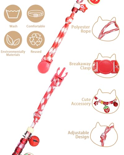GoldTiger Beaded Cat Collar，Cute Cat Collar with Breakaway and Strawberry Pendant - Adjustable Bracelet Style for Medium to Small Cats, Size 7.87~11.81 Inches - color: red
