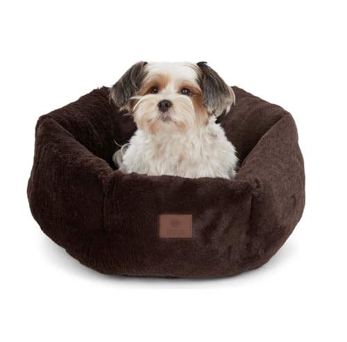 AMERICAN KENNEL CLUB Round Plush Dog Bed - 20" Cozy Donut Design for Small Pets, Ultra-Soft Washable Pet Bed with Non-Slip Bottom, Durable High-Loft Filling, Brown - color: Brown