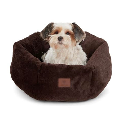 AMERICAN KENNEL CLUB Round Plush Dog Bed - 20" Cozy Donut Design for Small Pets, Ultra-Soft Washable Pet Bed with Non-Slip Bottom, Durable High-Loft Filling, Brown - color: Brown