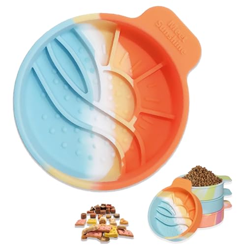 Colorful Round Slow Feeder Bowl for Small Dog & Cat Easy to Clean Silicone Round Shape Cat Bowl (Orange) - color: Orange