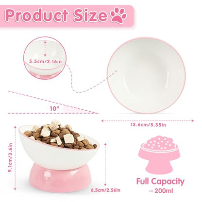 Cat Food Bowl, Ceramic Cat Bowls, Anti Whisker Fatigue Cats Bowl Set,Shallow Wide Kitten Plates for Food and Water (Pale Pink Xie) - color: Pale Pink Xie