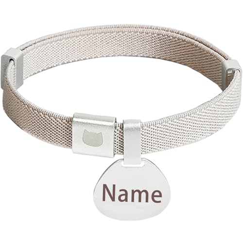 Minimalist Stretch Lightweight Custom Engraved Cat Collar with Name Tag Personalized Cat Collars for Kitten Boy & Girl Cats (Silver White, Collar with ID Tag) - color: Silver White, size: Collar With Id Tag