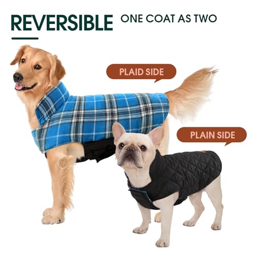 Kuoser Warm Dog Coat, Waterproof Dog Jacket for Extra Large Dogs, Adjustable Durable XL Doggie Winter Coat Reversible Cozy Puppy Cold Weather Apparel from Small to Large Breed, Blue XL - color: Blue, size: X-Large (Pack of 1)