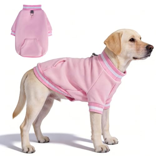 BINGPET Large Dog Sweater Pullover Fleece Vest with Leash Hole & D-Ring,Cotton Dog Hoodie for Small Medium Large Dogs Puppy Boys Girls,Thick Soft Fleece Winter Dog Clothes Cold Weather Sweatshirt Coat - color: Pink, size: L(Chest: 27",Neck: 18",Back: 17")