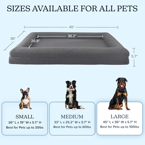 Orthopedic Dog Bed - 45x36 Inch Large Dog Bed with Supportive Bolster, Nonslip Bottom, and Removable Washable Cover - Memory Foam Pet Beds for Large Dogs - Pet Products by PETMAKER (Gray) - size: Large