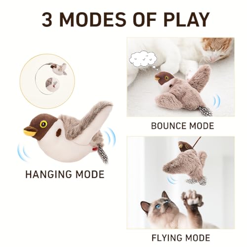Flying Bird Cat Toy (Not a Flying Toy) – Flappy Bird Cat Toy with Flapping Wings & Chirping Sound, USB Rechargeable Motion-Activated Toy for Indoor Cats - style: Bird Cat Toy