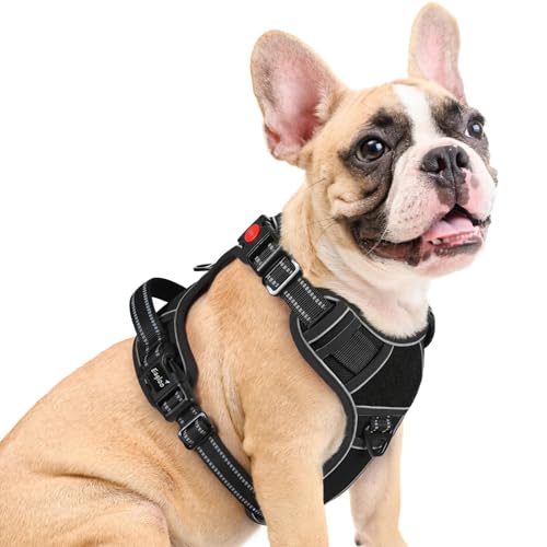 Dog Harness Medium Sized, Easy Wearing with 3 Quick-Release Buckles, Adjustable No Pull Pet Harness with MOLLE System, No Choke Reflective Vest with Control Handle, Black, M - color: Black, size: Medium