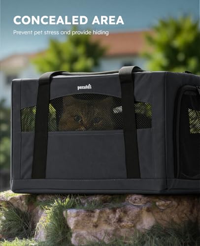Pecute Cat Carrier Stable, Pet Carrier with Hidden Anxiety Relief Partition & Stable Steel Frame, Safe Cat Carrier for Car Travel, Soft-Sided Dog/Cat Carrier Bag for Pets Up to 11lbs, Dark Gray - color: Dark Gray Regular