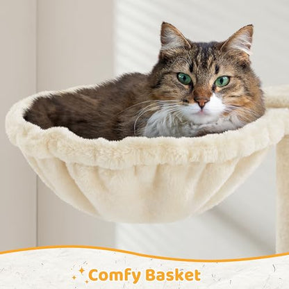 Yaheetech Cat Tree, 54in Tall Cat Tower for Indoor Cats with Extended Platform & Basket, Spacious Cat Condo, Funny Hammock, Scratching Posts and Ladder, Beige - color: Beige