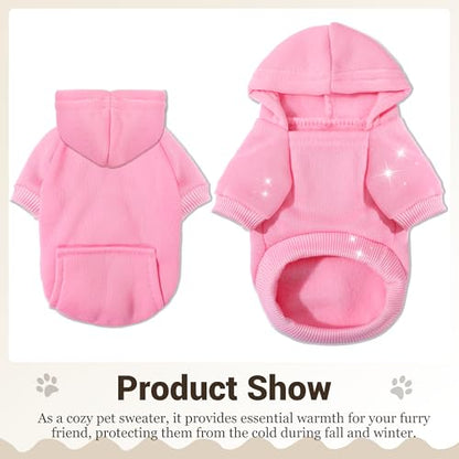 Pet Hoodie Dog Sweater for Small Dogs Girl Boy, Winter Puppy Sweatshirts with Pockets Hood, Warm Fleece Lined Dog Clothes Chihuahua Coat Clothing Puppy Cat Custume, XS - color: Rose+Pink, size: X-Small