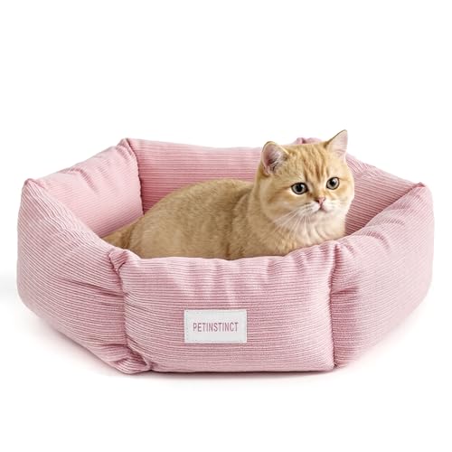 Cat Bed, 22 Inch Washable Corduroy Cat and Small Dog Bed with Removable Cover & Anti-Slip Bottom, Calming Comfort Pet Bed for Pets up to 15 lbs (Pink) - color: Pink, size: 22x22x6 inches