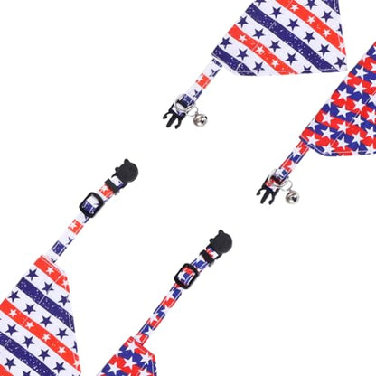 Lamphyface American Flag Cat Collar with Bell Bandana Star Adjustable 4th of July Breakaway Cat Kitten Collars for Independence Day - color: 4th of July-3-bandana