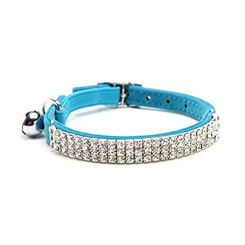 CHUKCHI Soft Velvet Safe Cat Adjustable Collar Bling Diamante with Bells,11 inch for Small Dogs and Cats (Blue) - color: Blue