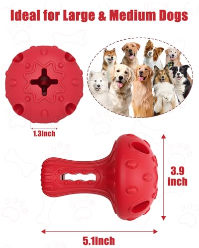 Dog Chew Toys for Aggressive Chewers, Rubber Treat Dispensing Stimulation Toy to Keep Them Busy, Durable Interactive Enrichment Puzzle Toy for Medium Large Breed Dogs - color: Red
