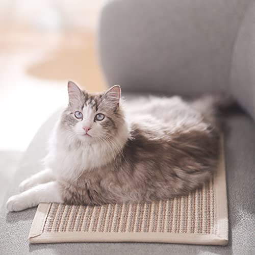 FUKUMARU Cat Scratcher Mat, 23.6 X 15.7 Inch Natural Sisal Cat Scratch Mats, Horizontal Cat Floor Scratching Pad Rug, Protect Carpets and Sofas (Cream - Thicken) - color: Cream-Thicken 23.6 x 15.7 Inch