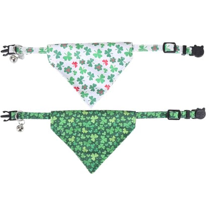 St.Patrick's Day Cat Collar with Bow Tie and Bell Breakaway Adjustable Safety - color: St.Patrick-bandana
