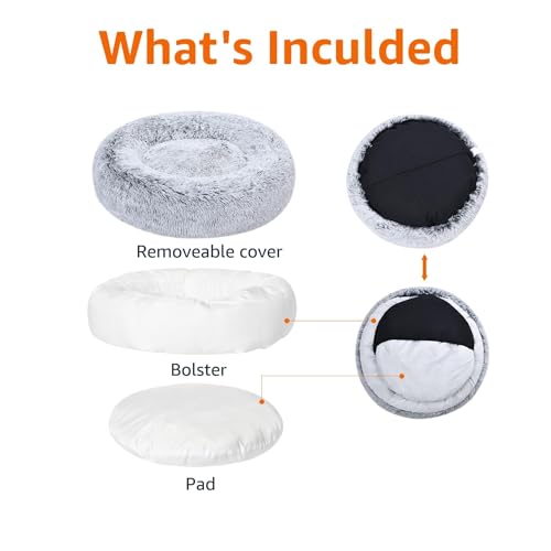 Amazon Basics Washable Donut Pet Bolster Faux Fur Bed with Removable Cover, Anti-Slip Bottom for Dog, Grey, 45" x 45" - color: Grey, size: 45" x 45"