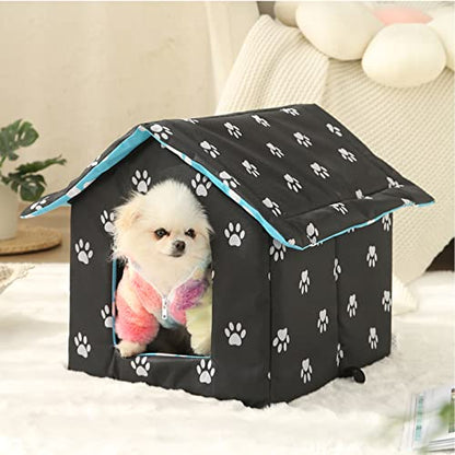 VARMTOR Outdoor Cat House, Cat Houses for Outdoor Cats, Weatherproof Warm and Insulated Cat House with Transparent Curtain Pet House, Stray Cats Shelter (Black,Small-Houses) - style: Black