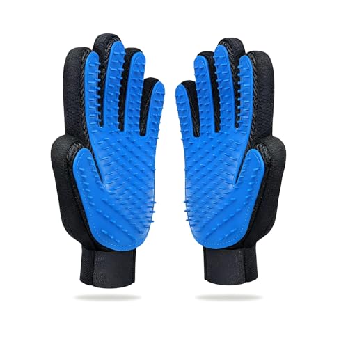 MEUOMIW Pet Grooming Glove for Dogs & Cats, 2-in-1 Pet Hair Remover Glove & Deshedding Brush, Gentle Massage Mitt for Shedding Control and Bathing, Safe for Short/Long Hair (Blue, 1-Pack, Right-Hand)