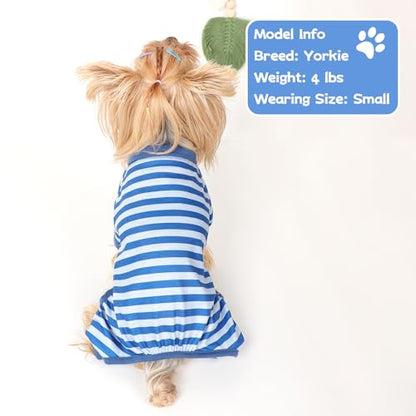 Dog Pajamas, Stretchy Puppy Jammies Onesie, Comfy Doggie Striped Pjs, Lightweight Soft Puppy Outfit, Dogs Clothes for Small Size Girl Boy(Blue,Medium) - color: Blue, size: Medium (Chest 16.9 in)