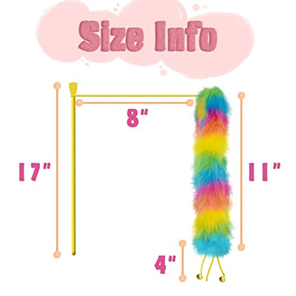 2 Pack Cat Wand Toy, Rainbow Cat Feather Toys with Bells, Teaser Wand with Soft Furry Tail, Interactive Toys for Indoor Cats & Kitten & Kitty - style: D-Yellow&Rose Red-2pcs