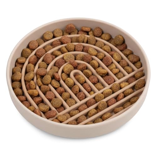 Should We Go? Slow Feeder for Dogs, The Slowdown Bowl Silicone Slow Eating Mealtime Solution with Modern Lick Mat Design, Reduces Gulping, Fits 1 Cup, 6” Across x 1.25” Tall, Small-Tan - color: Tan - Rainbow Design, size: Small (6” Across x 1.25” Tall)