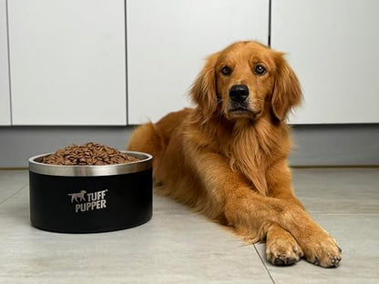 Tuff Pupper Heavy Duty Insulated Dog Bowl | Double Wall Stainless Steel Dog Food Dish | Non-Slip Spill Proof Dishwasher Safe Cat Bowl | Water Dish for Feeding Large Medium Small Pets (188oz, Black) - color: Epic Black, size: 188oz